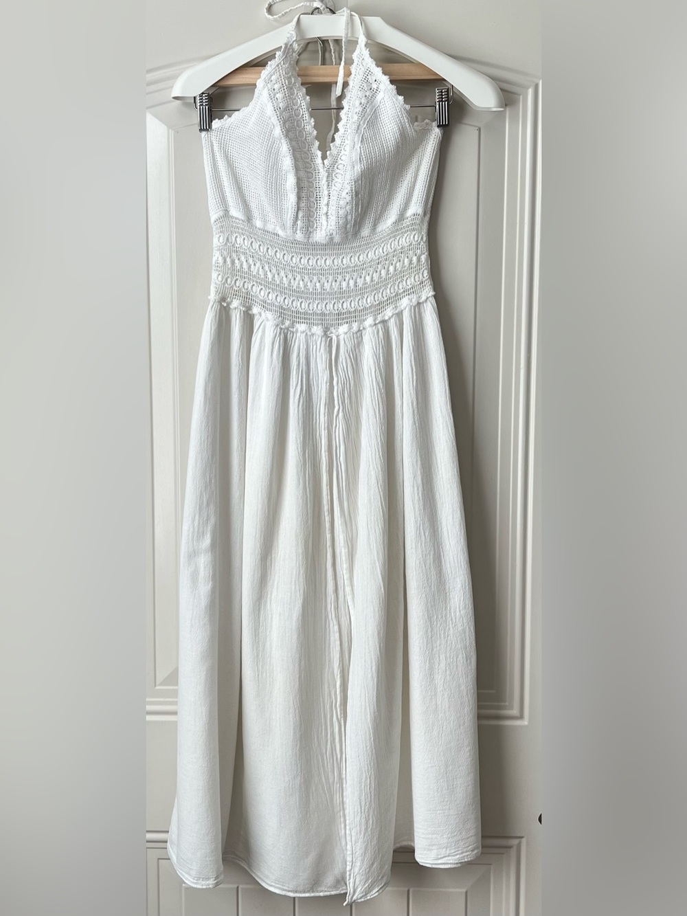 Seaspice Arabella Panel High Slit Midi Dress XL White Crochet Halter Resort - Picture 4 of 13